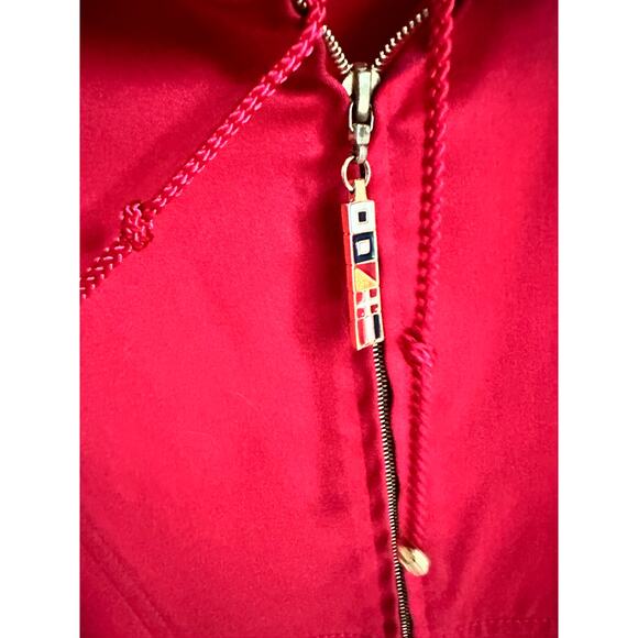 St John Sport Red Hooded Jacket Size M Zip Front Nautical Coastal Preppy Style - Picture 5 of 10